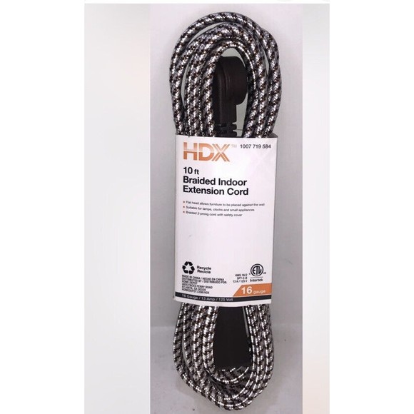 Braided Indoor Extension Cord 10 Ft. 3 Outlets Flat Head 2 Prong 16 Gauge Brown - Picture 2 of 7